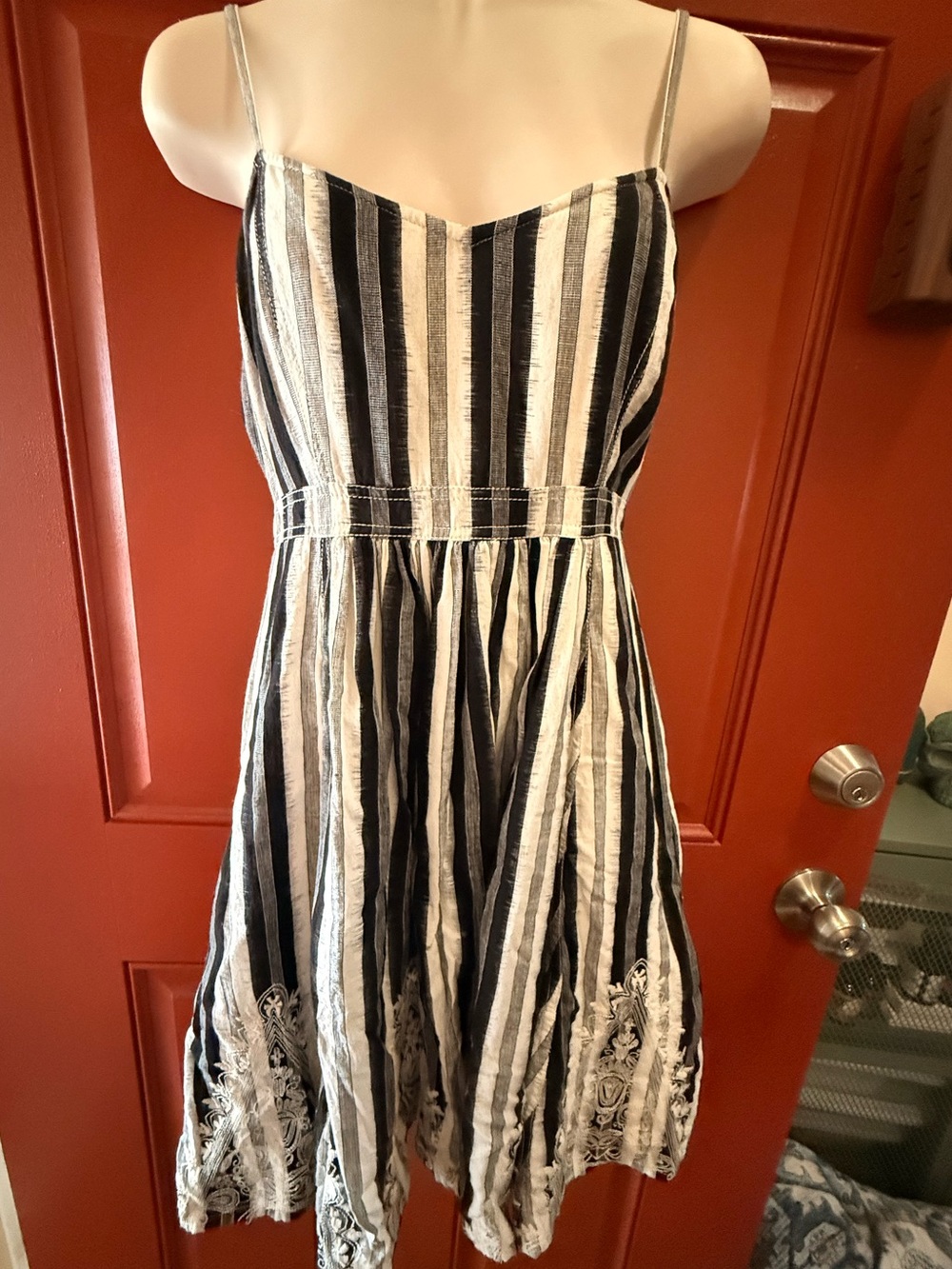 Plenty by Tracy Reese Linen Style Striped Embroidered Floral Midi Dress- 2